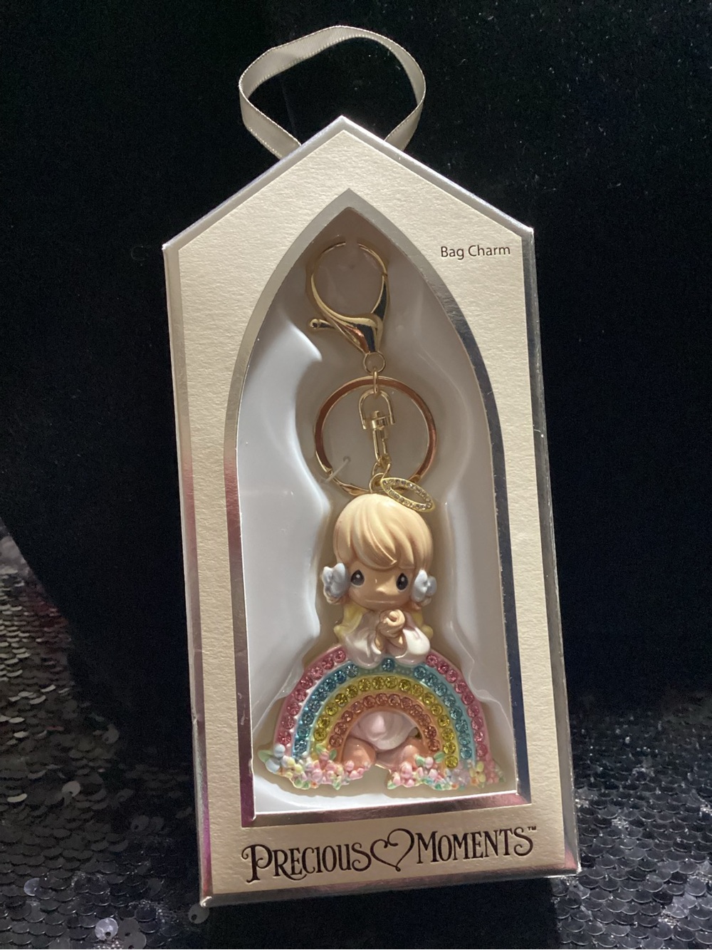 Precious Moments Blonde Girl Rainbow Bag Charm - Gold and Multicolor